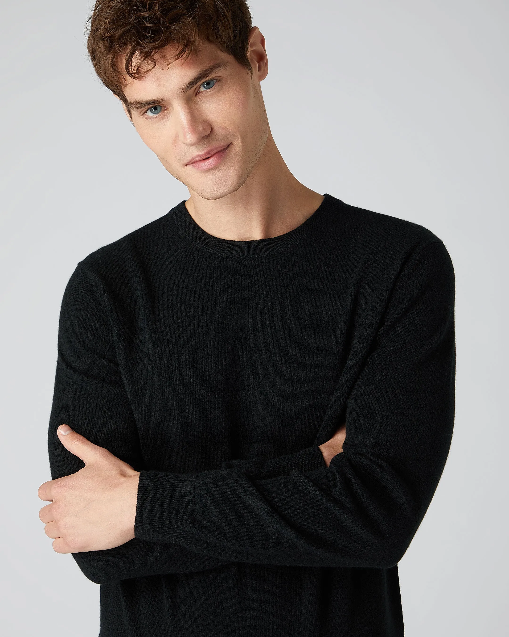 Men's Oxford Round Neck Cashmere Jumper Black