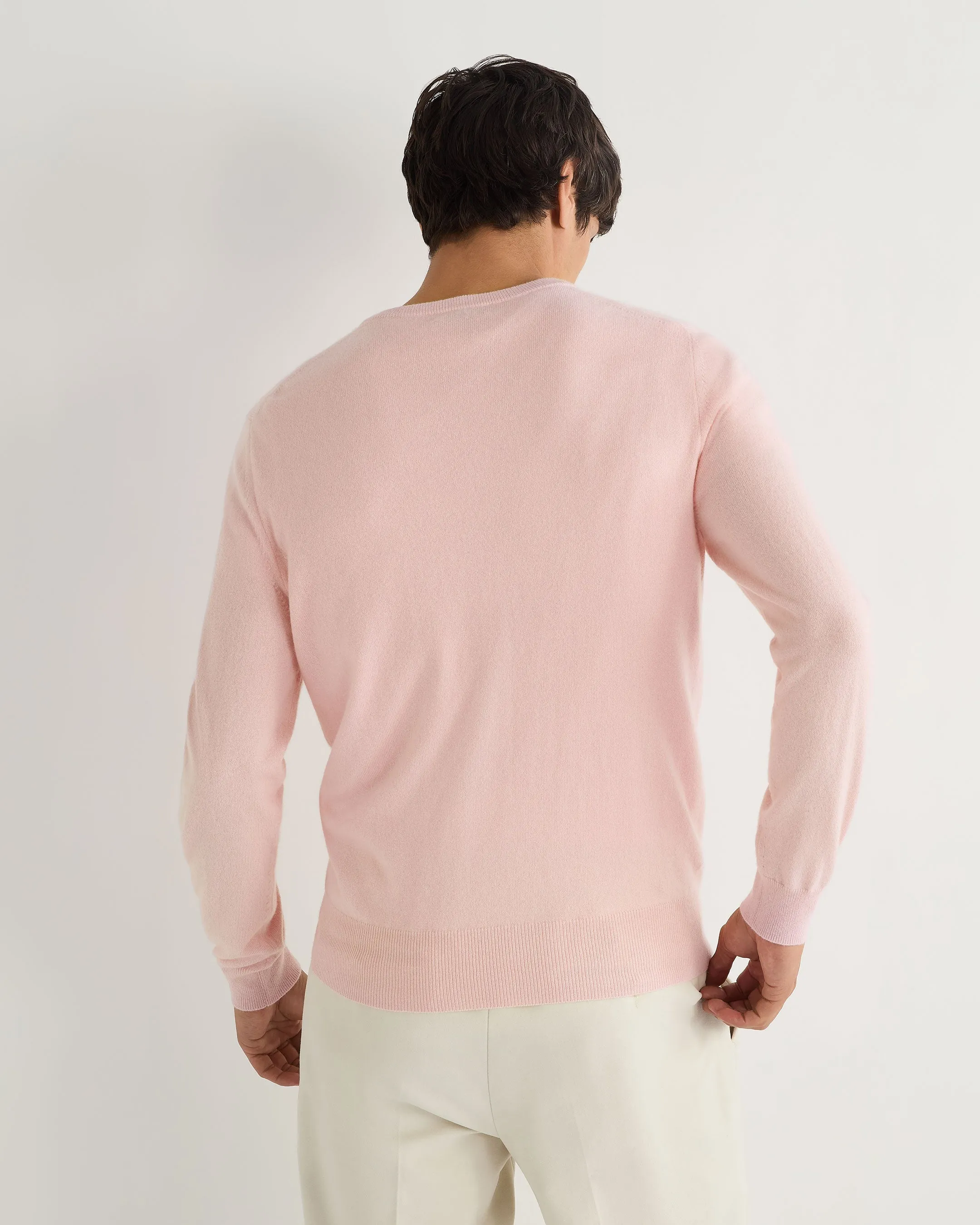 Men's Oxford Round Neck Cashmere Sweater Pale Pink