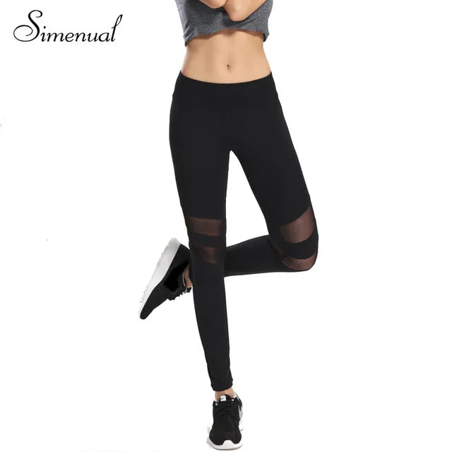 Mesh splice fitness leggings for women 2018 harajuku athleisure sexy slim trousers black legging elastic push up woman clothes