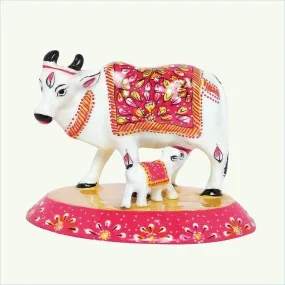 Metal Enamel Handpainted Cow with Calf 3 in