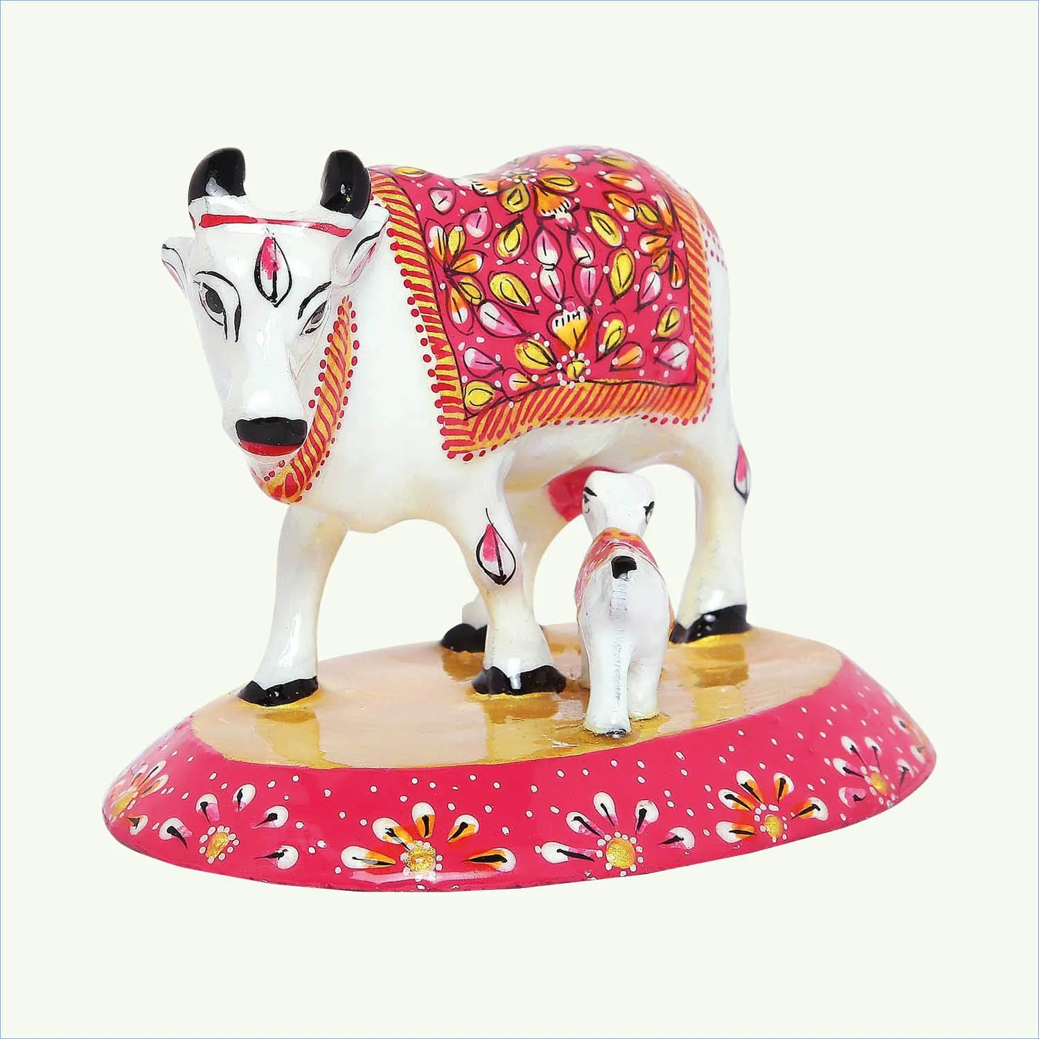 Metal Enamel Handpainted Cow with Calf 3 in