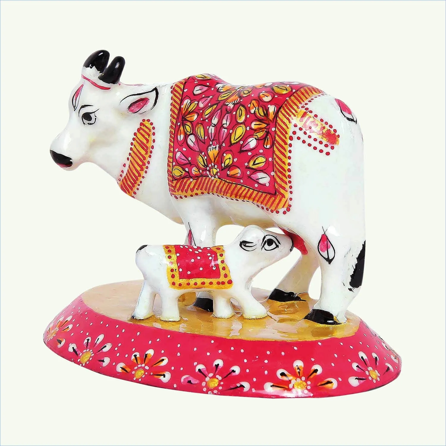 Metal Enamel Handpainted Cow with Calf 3 in