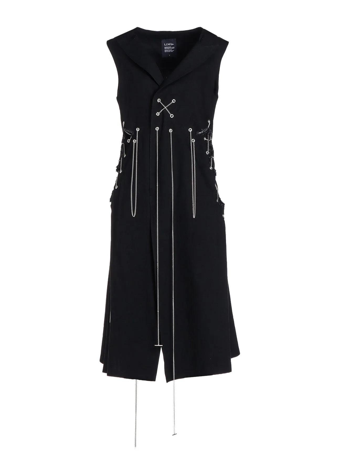 METAL EYELET DENIM SIDE SLIT LONG VEST