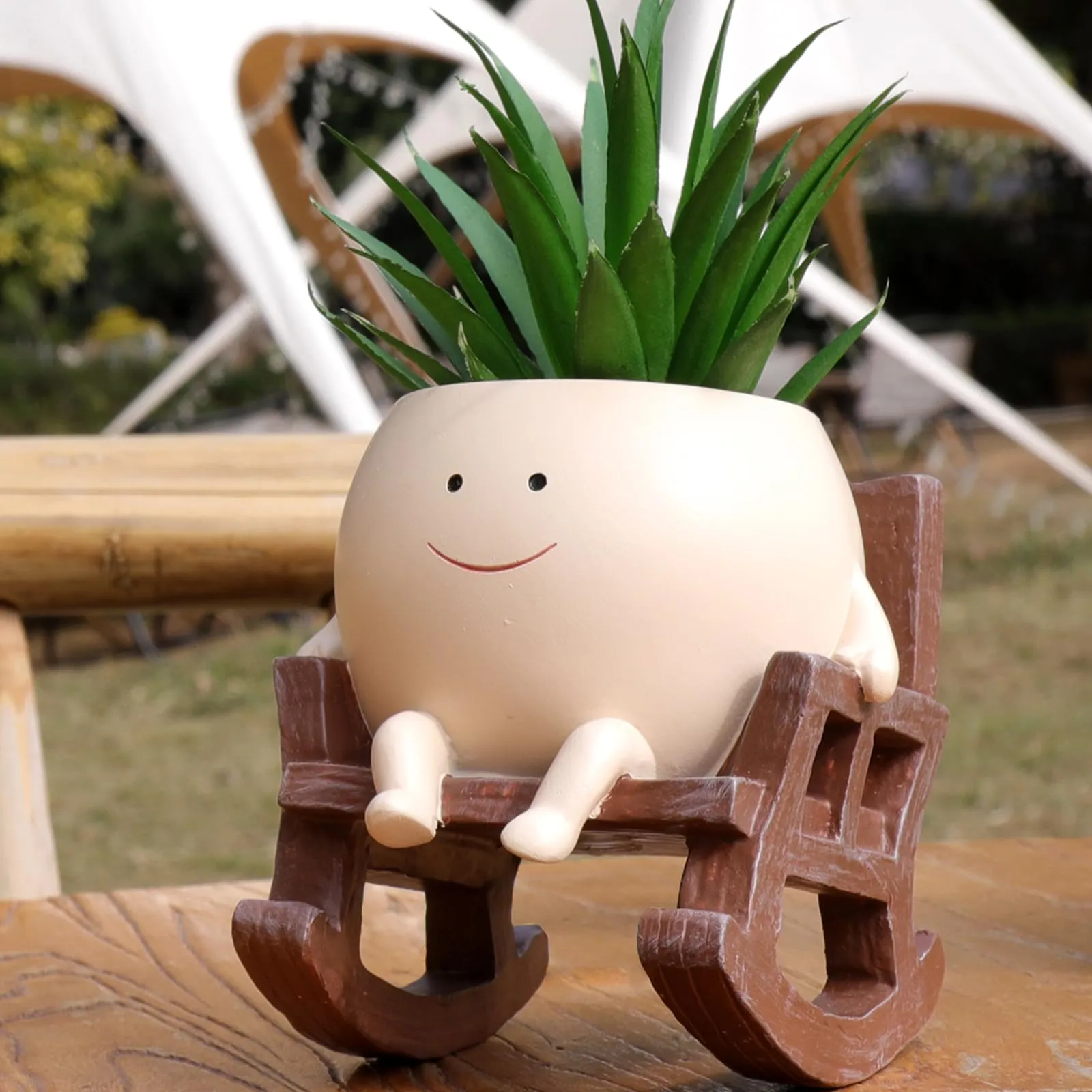 NINIPAPA Face Planter Pots Cute Smile Flower Planter for Indoor Outdoor Plants Resin Rocking Chair Succulent Pot for String of Pearls Unique Gift on Mother's Day, Birthday, Christmas（Small）