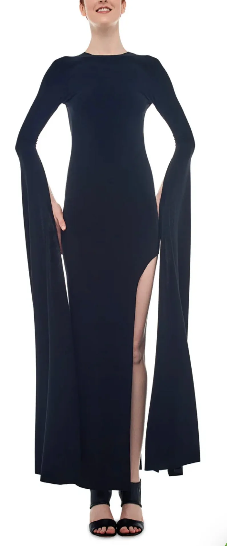 Norma Kamali Ribbon Sleeve Wide Slit Gown