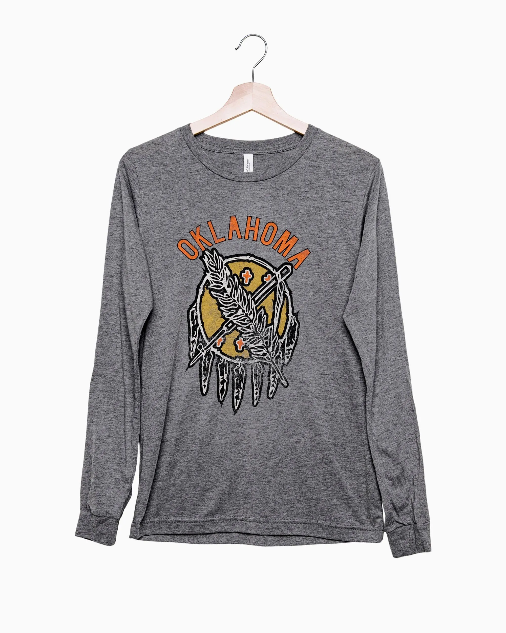 Oklahoma Sticker Shield Gray Long Sleeve Tee (FINAL SALE)