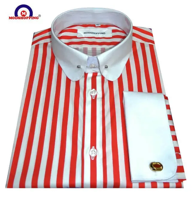 Penny Pin Collar Shirt | Red and White Stripe Shirt