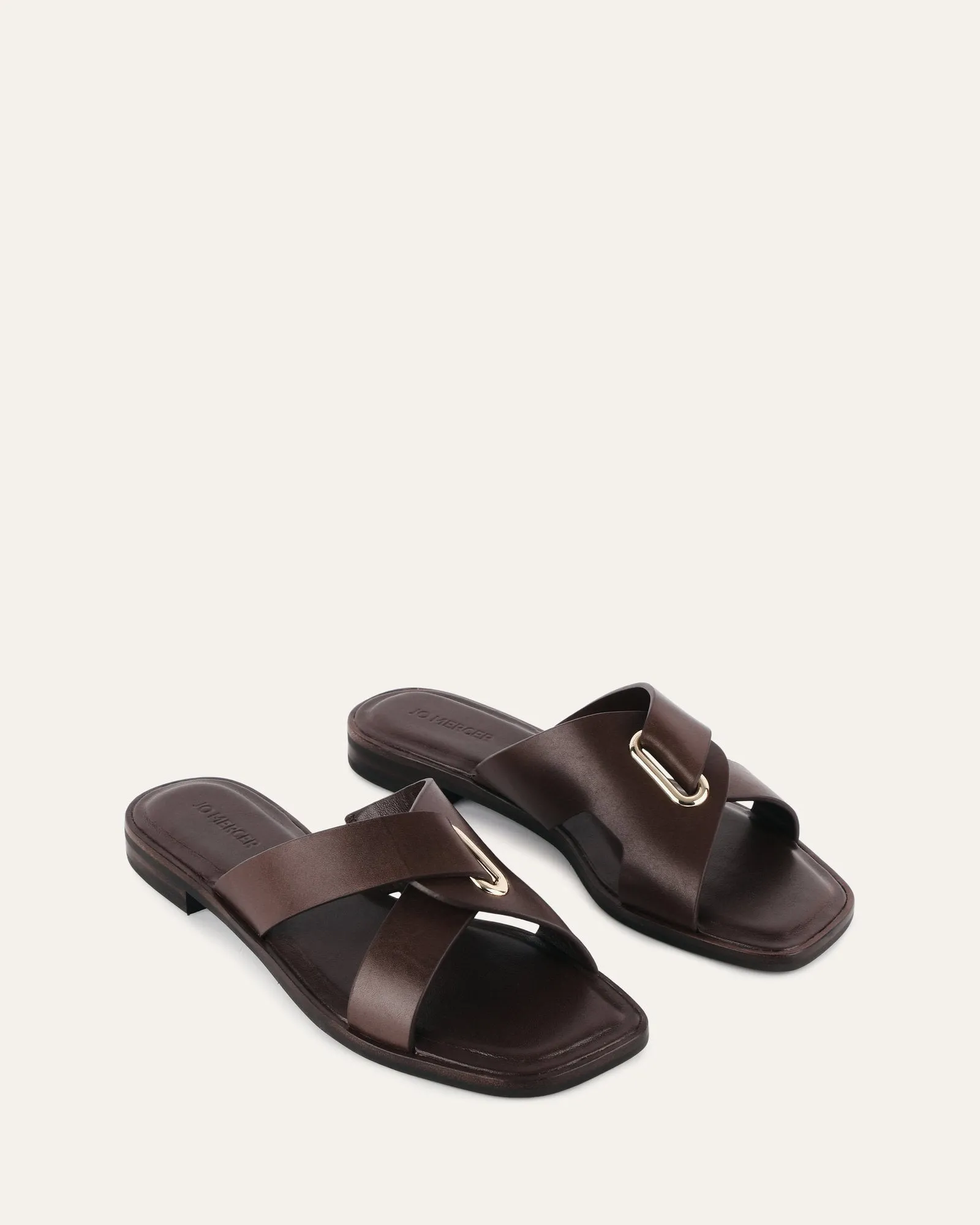 PIPER FLAT SLIDES CHOCOLATE LEATHER