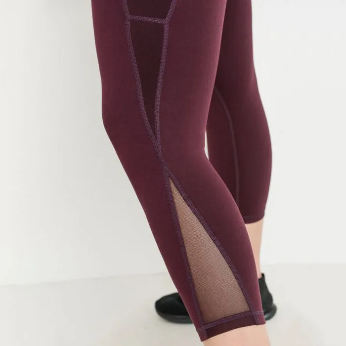 Plus Size Burgundy High Waist Splice Mesh Pocket Leggings