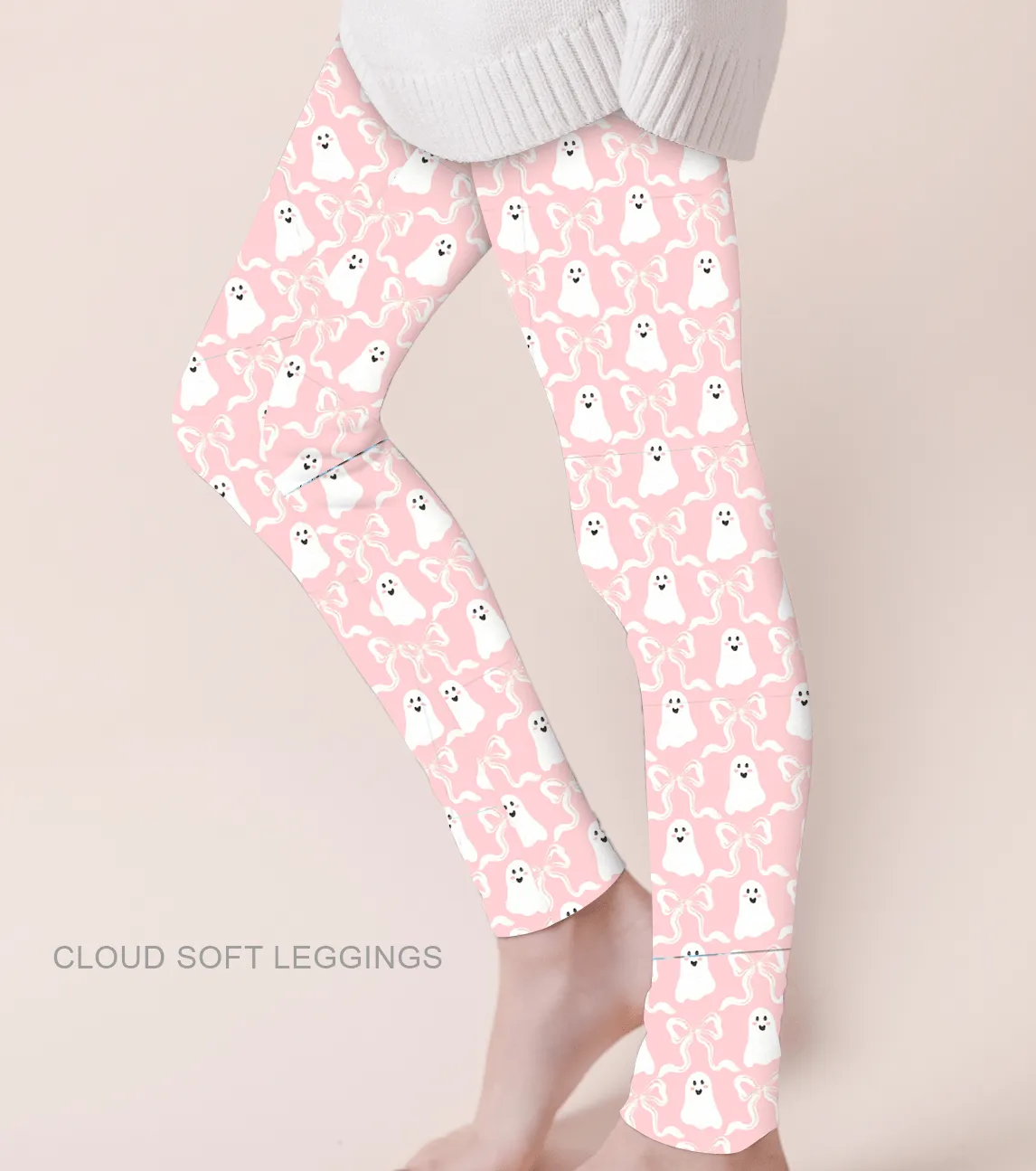 [Pre Order] Creepy Cute Boos & Bows - Adult & Kids Casual Cloud Soft Yoga Band Leggings EST SHIP MID SEPT