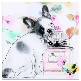 "Little Frenchie" Frameless Free Floating Tempered Glass Panel Graphic Wall Art