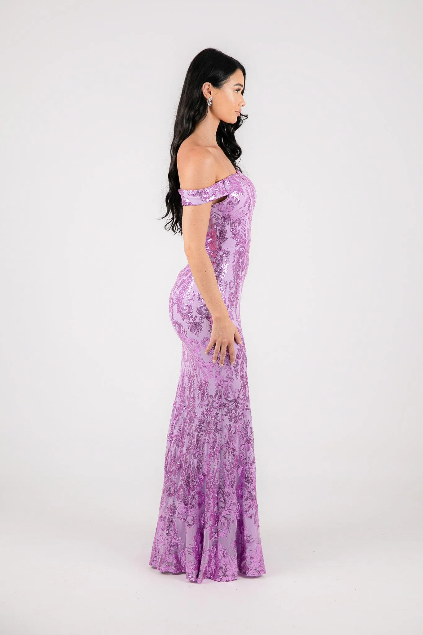 Ramona Off Shoulder Sequin Gown - Lilac