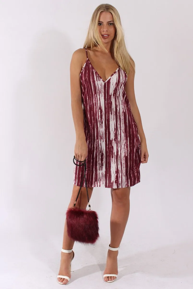 Red & White Pattern Pleated Dress - Cherry