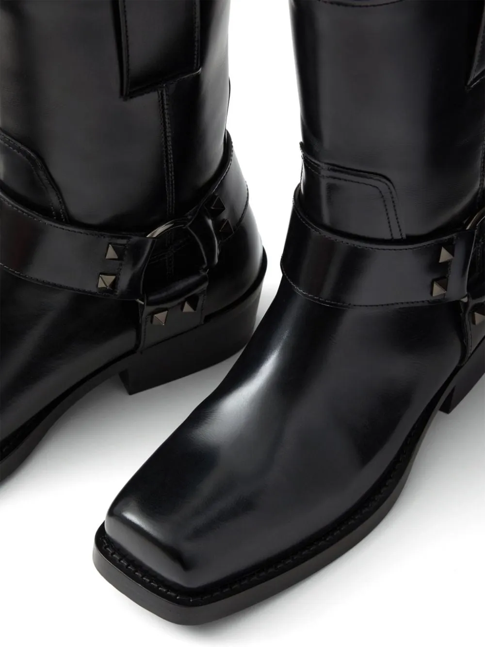 ROCKSTUD LEATHER BIKER BOOTS