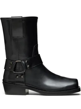 ROCKSTUD LEATHER BIKER BOOTS