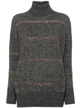 SEQUIN EMBELLISHED DARK GREY SWEATER