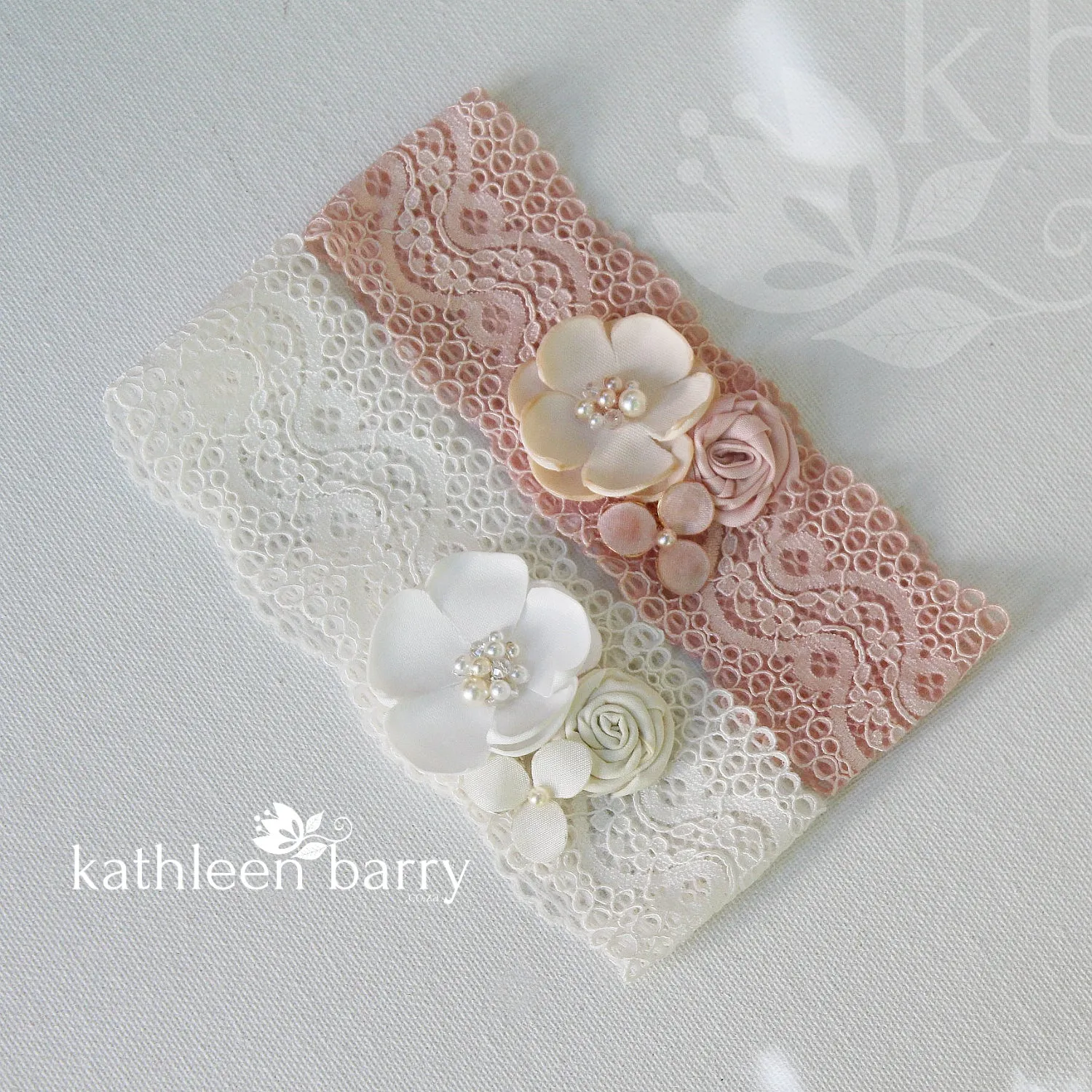 Simone Garter - Shades ivory & off white or blush & dusty pink - Custom colors to order