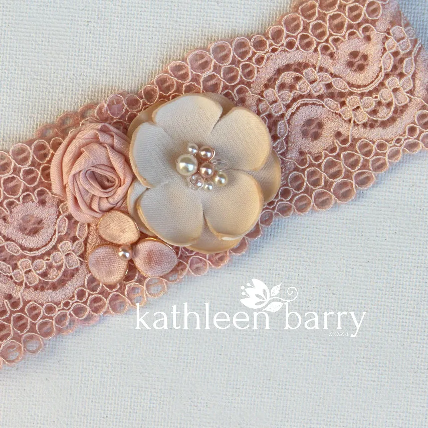 Simone Garter - Shades ivory & off white or blush & dusty pink - Custom colors to order