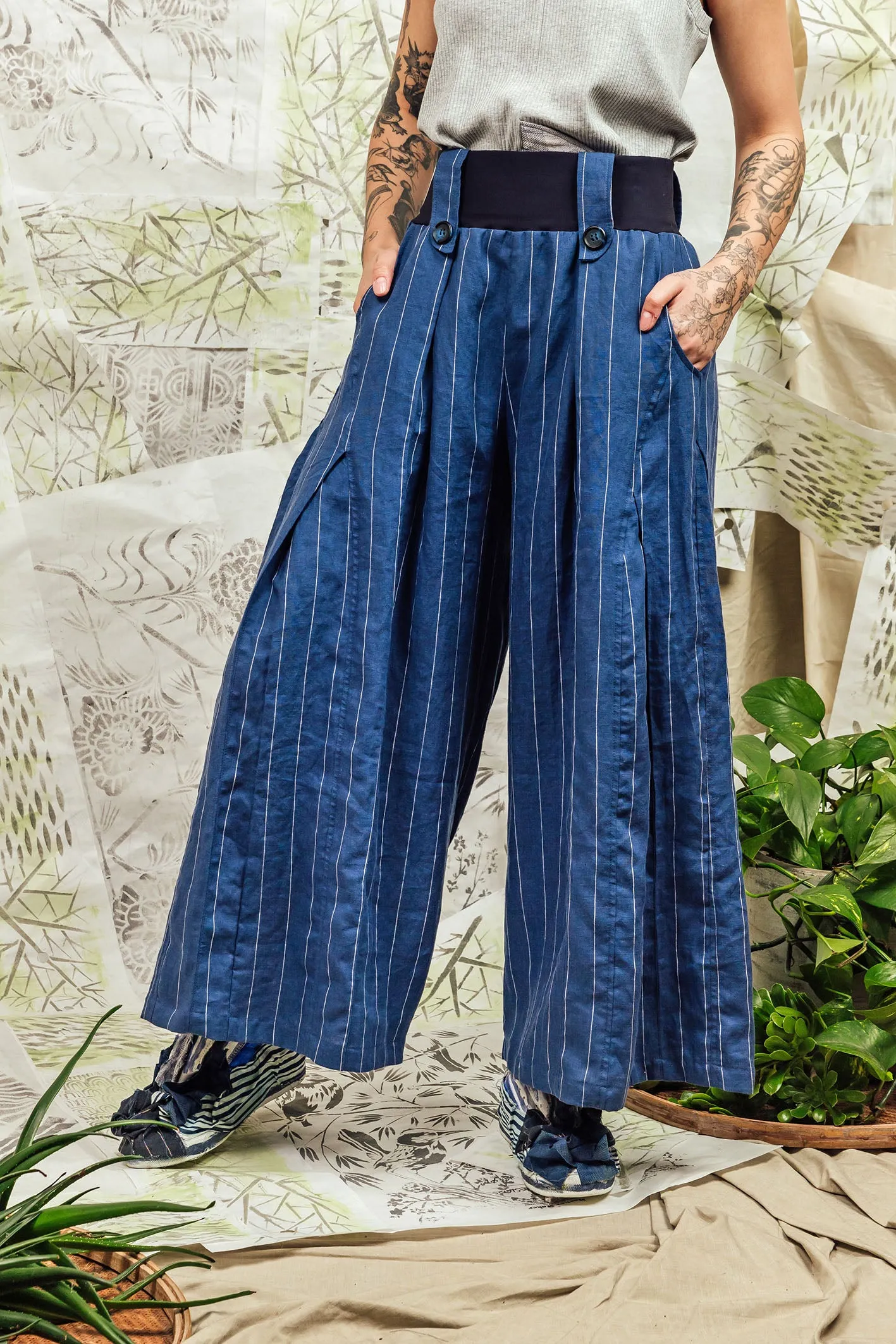 SL24 ADLAI PALAZZO PANTS - AZURE PINSTRIPE