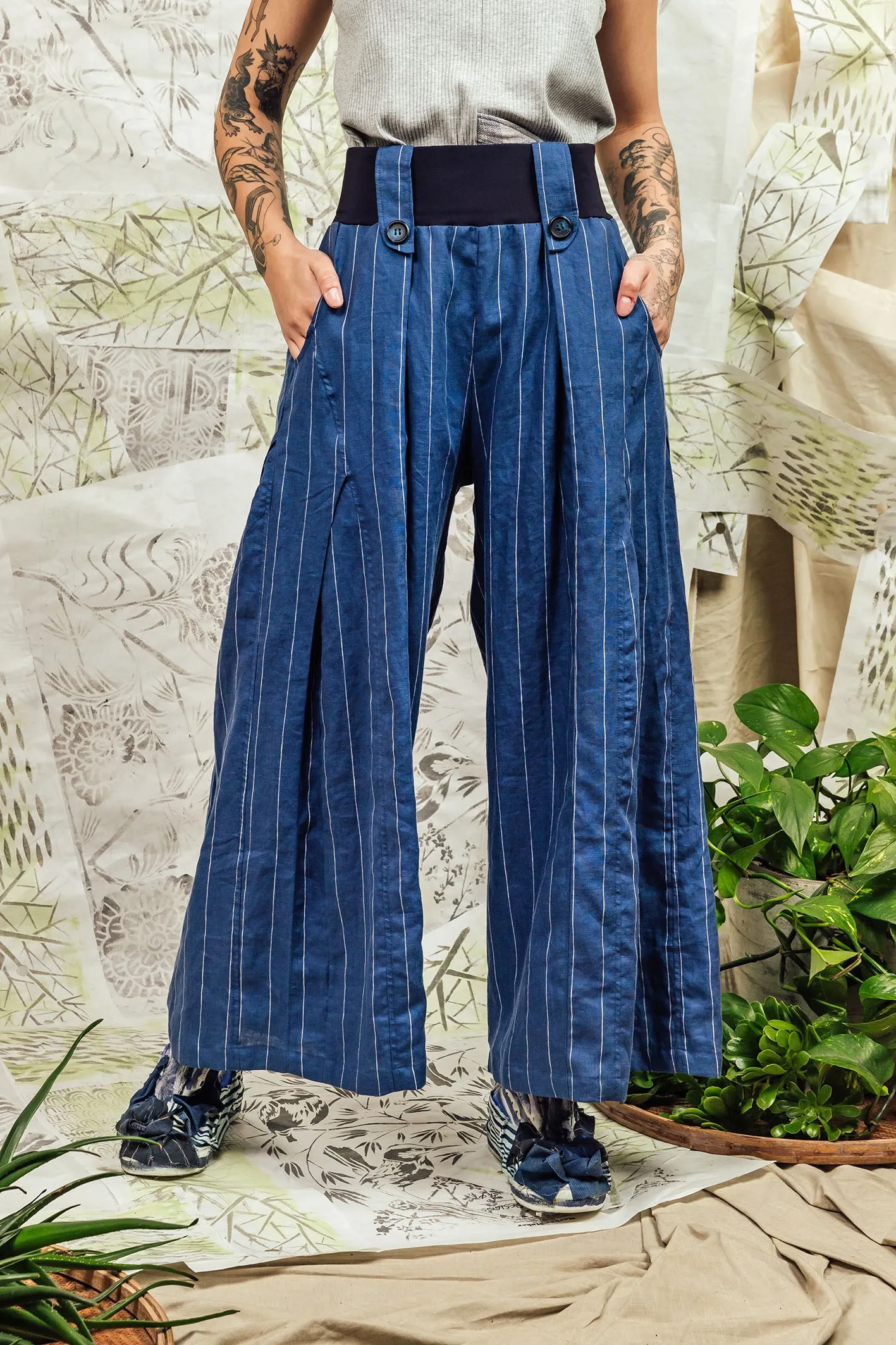 SL24 ADLAI PALAZZO PANTS - AZURE PINSTRIPE