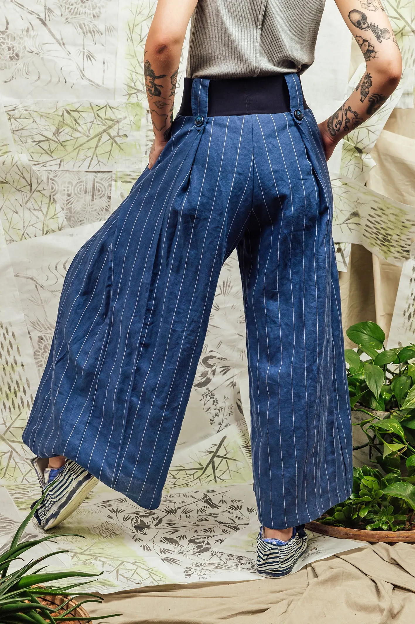 SL24 ADLAI PALAZZO PANTS - AZURE PINSTRIPE