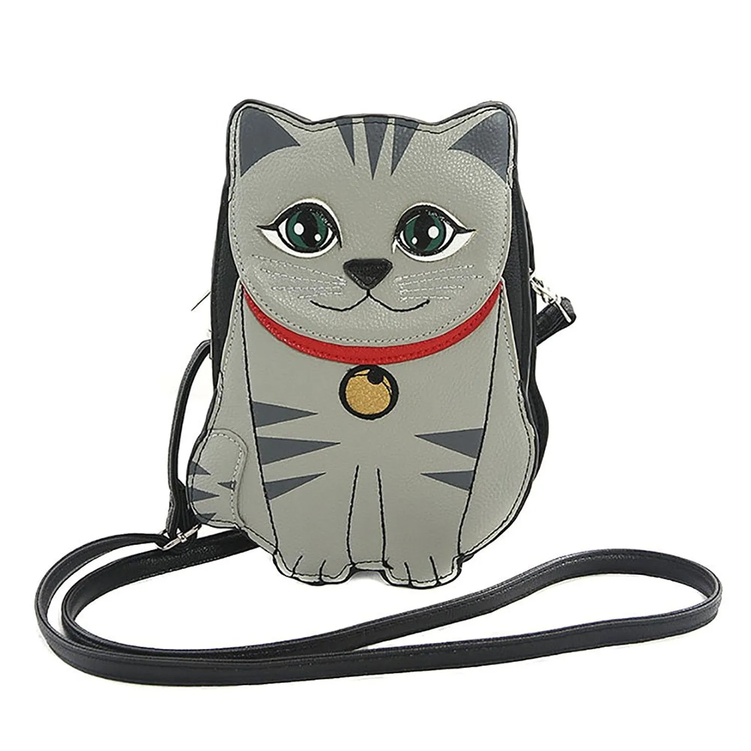 Sleepyville Critters Grey Cat Vinyl Crossbody Purse