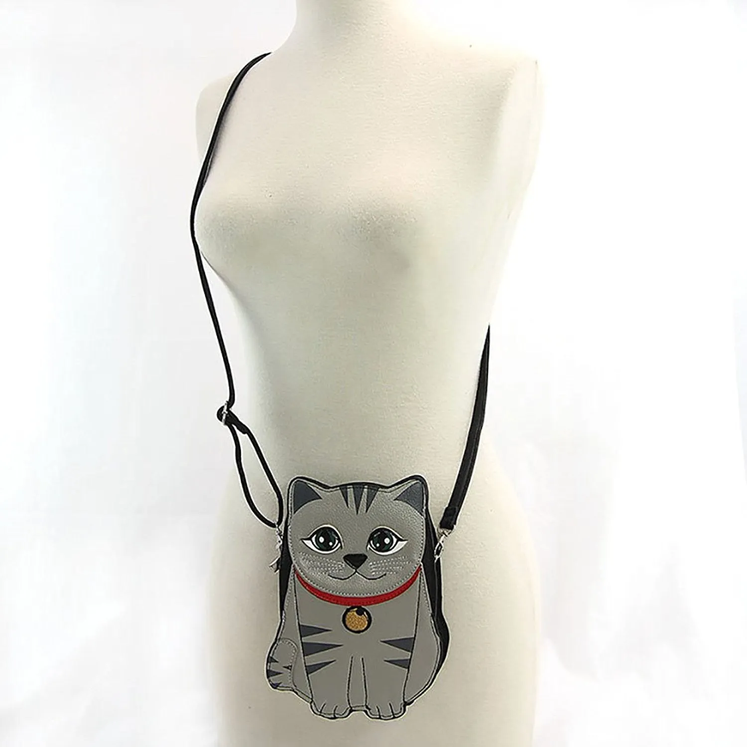 Sleepyville Critters Grey Cat Vinyl Crossbody Purse