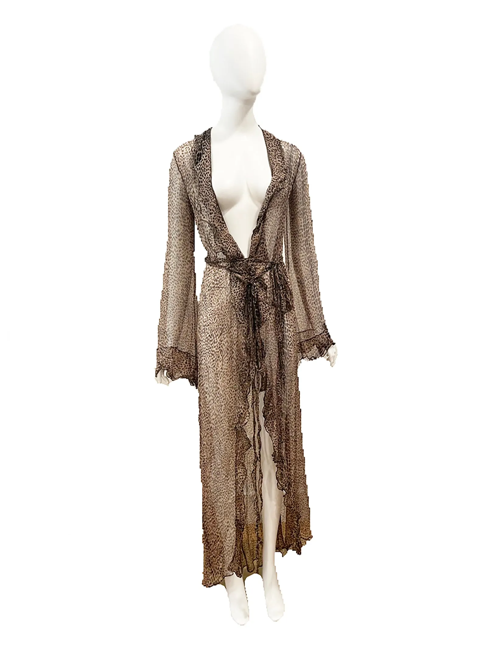 S/S 2002 Roberto Cavalli Runway Sheer Leopard Silk Wrap Dress