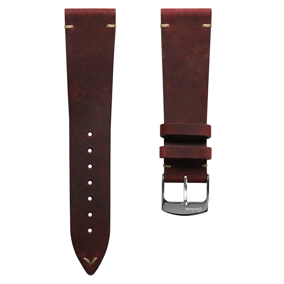 Stanway Vintage V-Stitch Crazy Horse Leather Watch Strap - Bordeaux Red