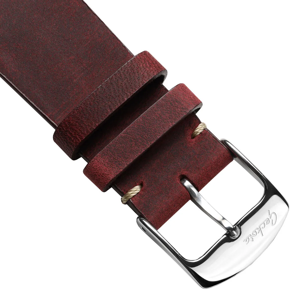 Stanway Vintage V-Stitch Crazy Horse Leather Watch Strap - Bordeaux Red