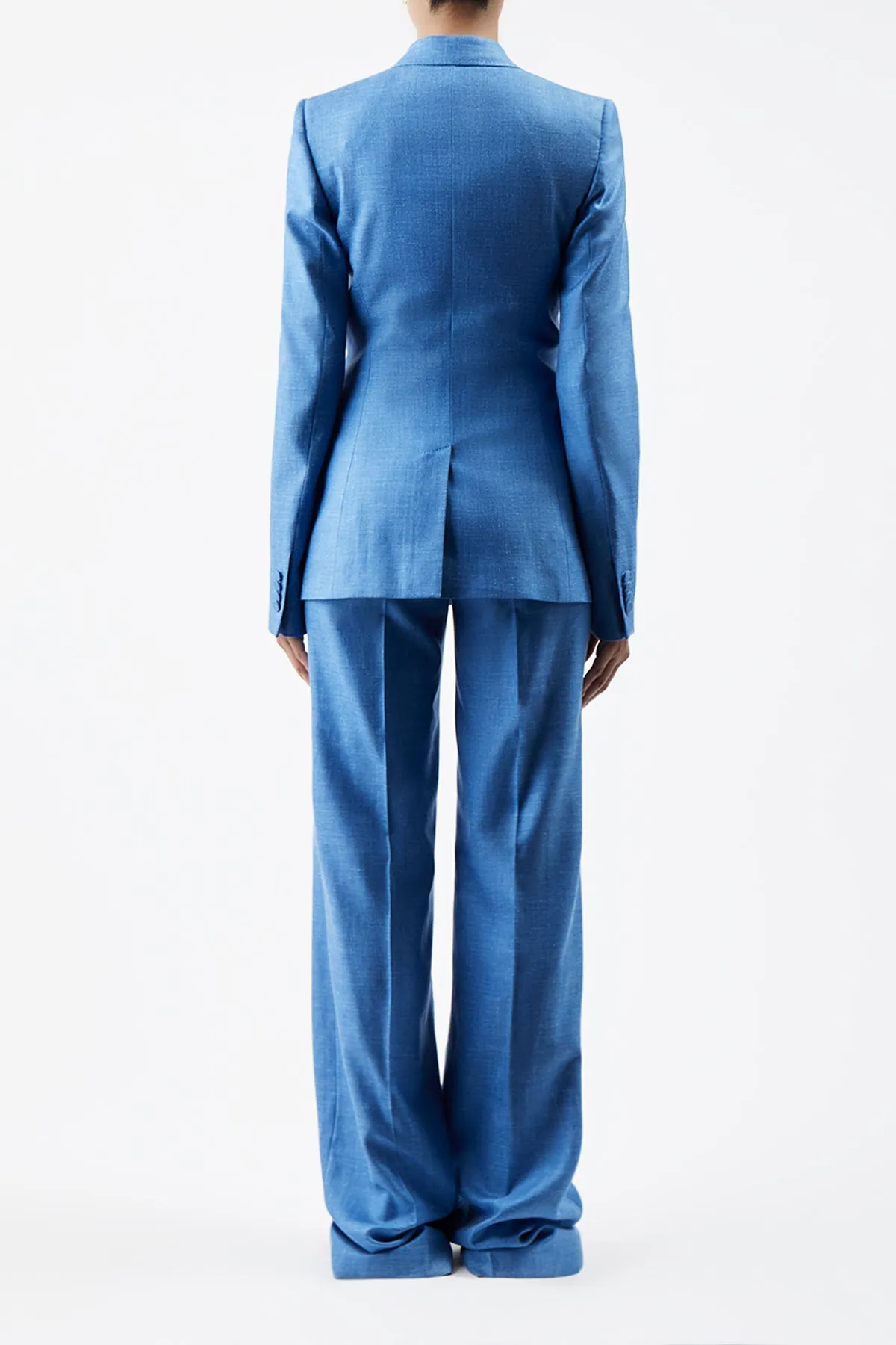 Stephanie Blazer in Aventurine Blue Virgin Wool and Silk Linen Twill