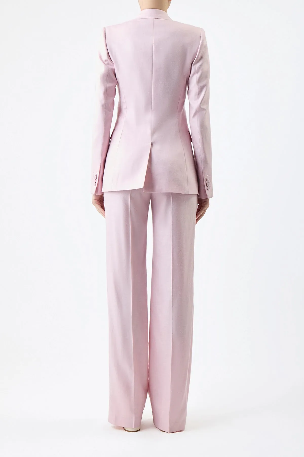 Stephanie Blazer in Blush Virgin Wool and Silk Linen Twill