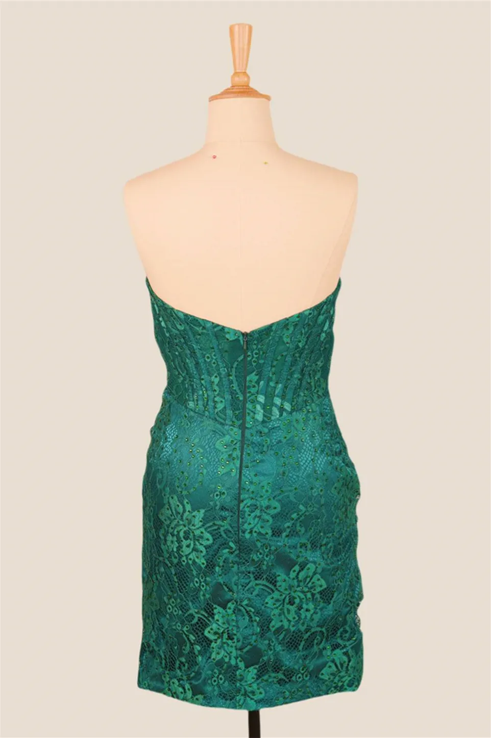 Strapless Green Lace Beaded Bodycon Short Dress