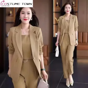 Summer Thin Jacket, Blazer, Pencil Pants, and Vest Three-Piece Set