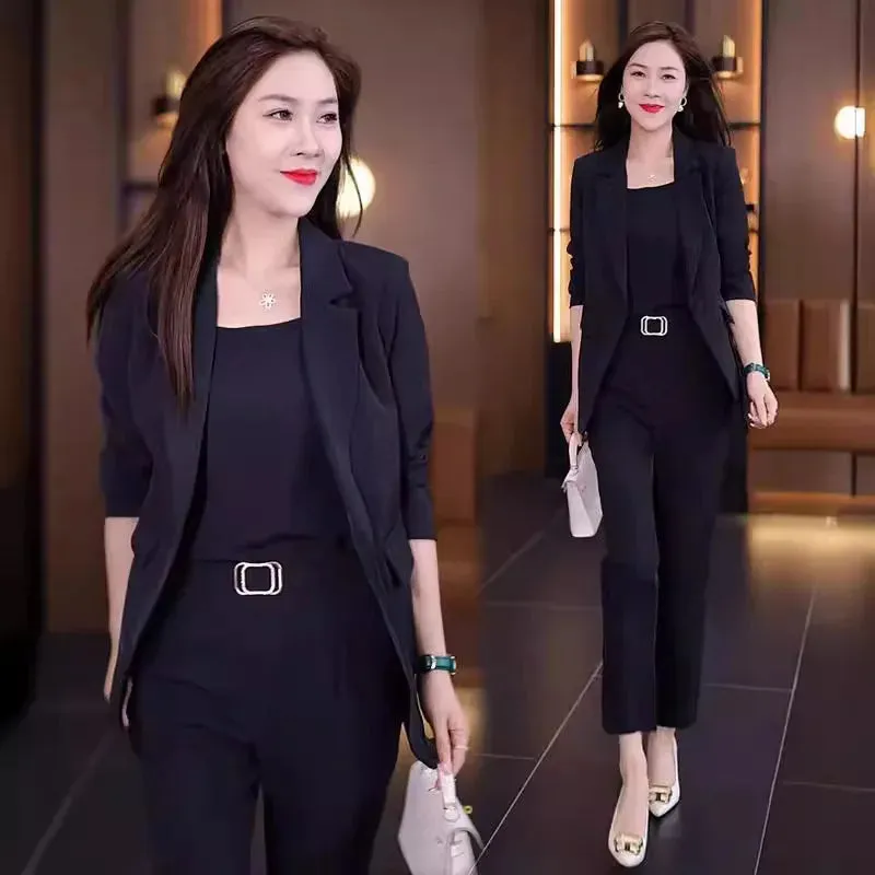 Summer Thin Jacket, Blazer, Pencil Pants, and Vest Three-Piece Set