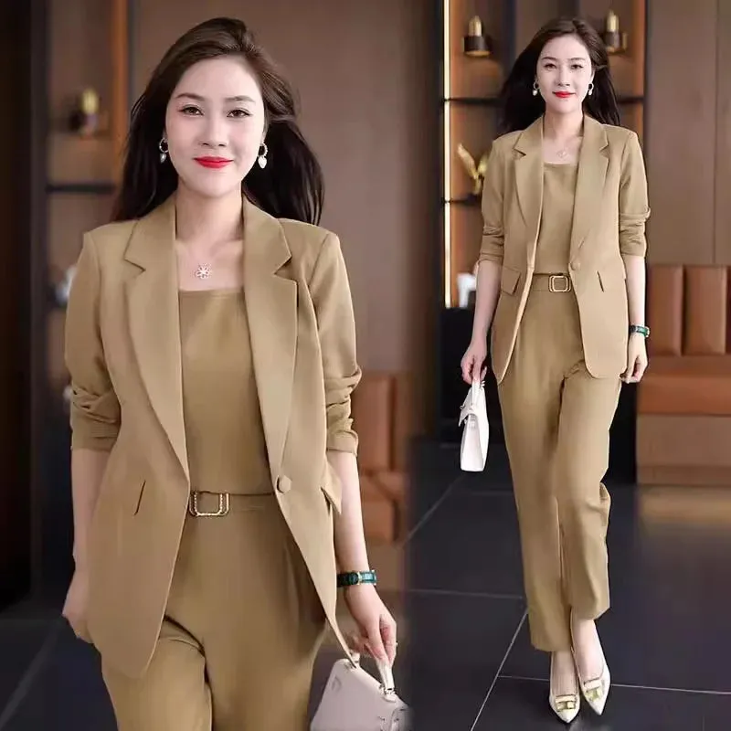 Summer Thin Jacket, Blazer, Pencil Pants, and Vest Three-Piece Set