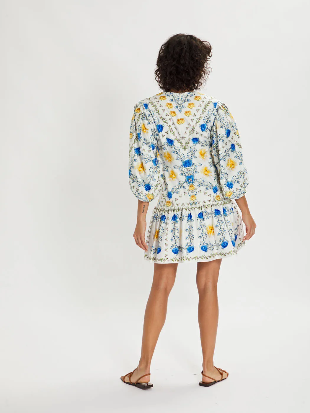 Tabi Floral Mini Dress - Yellow/Blue/White