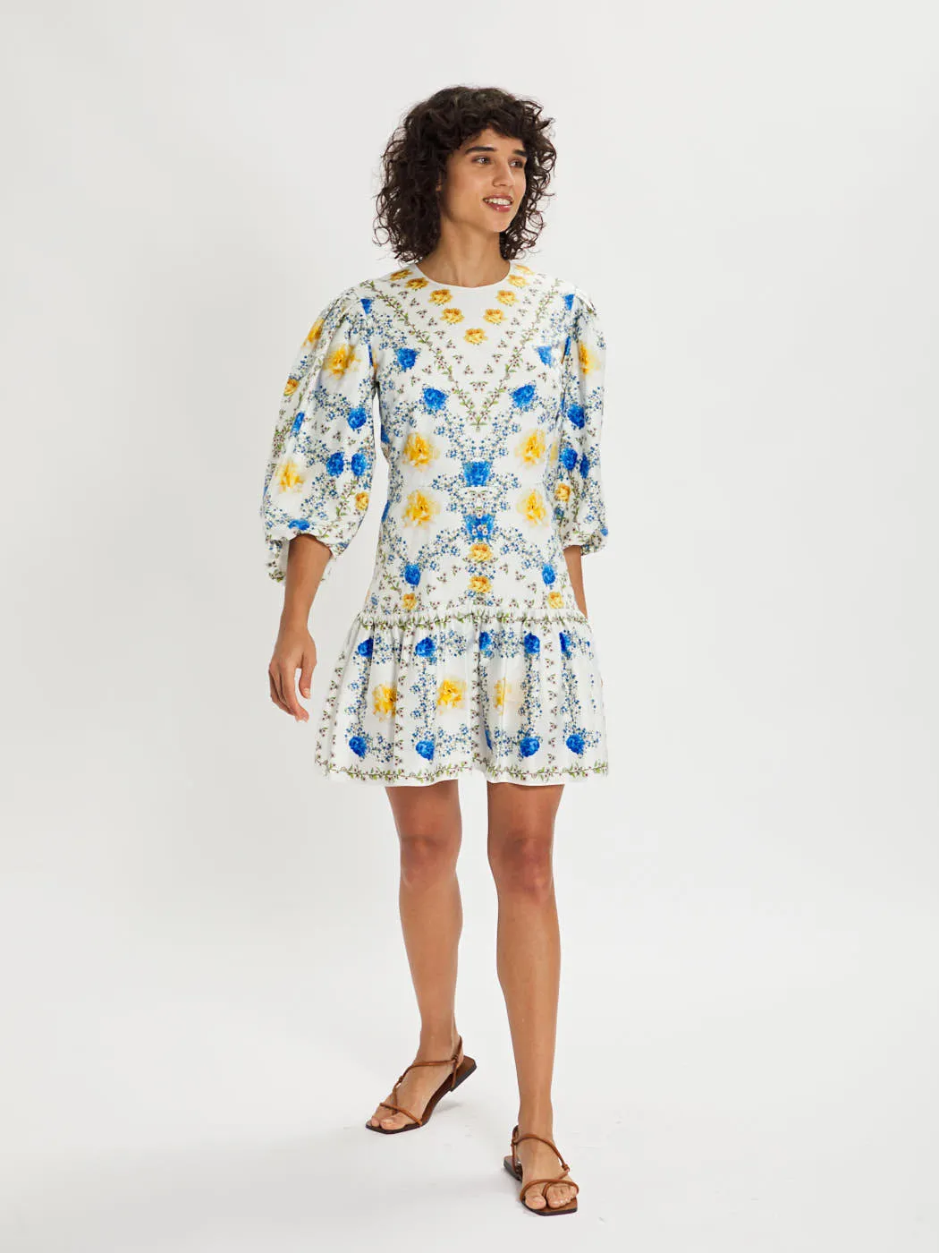 Tabi Floral Mini Dress - Yellow/Blue/White