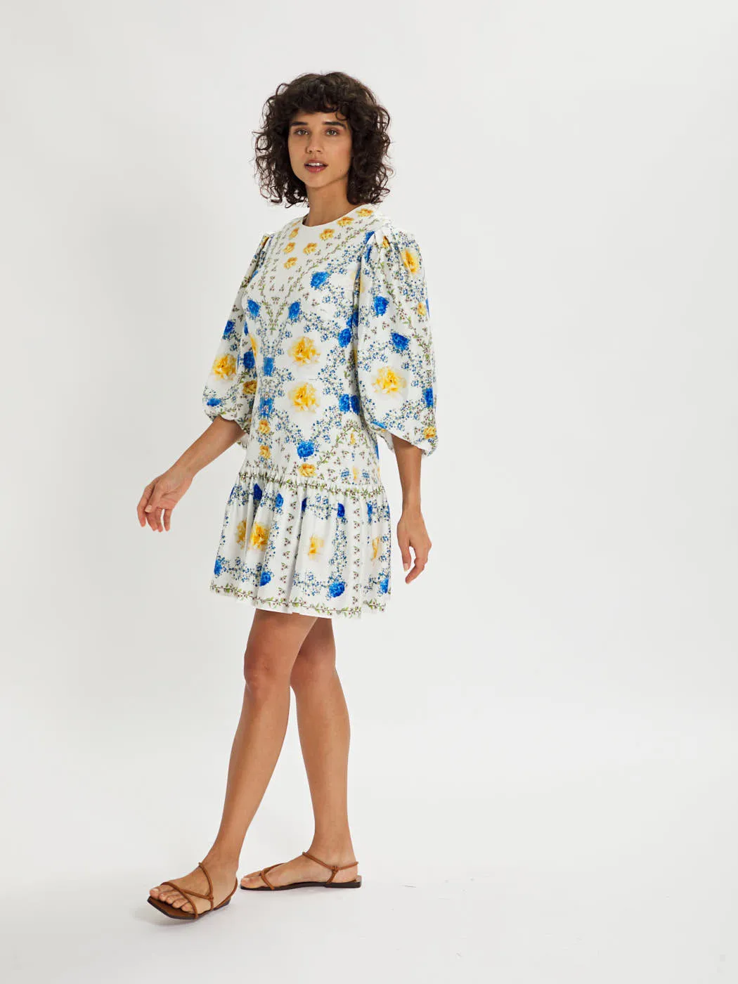 Tabi Floral Mini Dress - Yellow/Blue/White