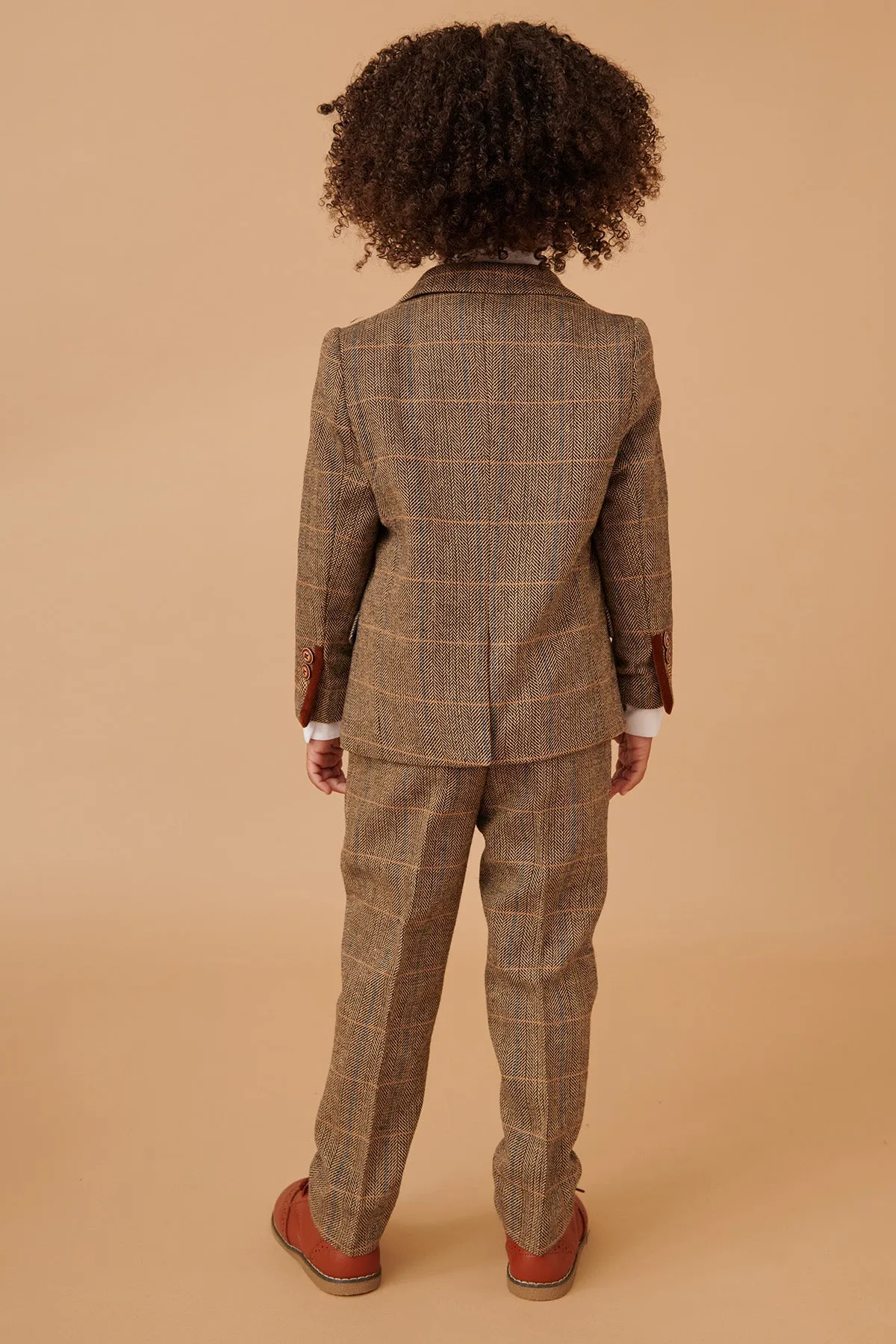 TED - Childrens Tan Tweed Check Three Piece Suit