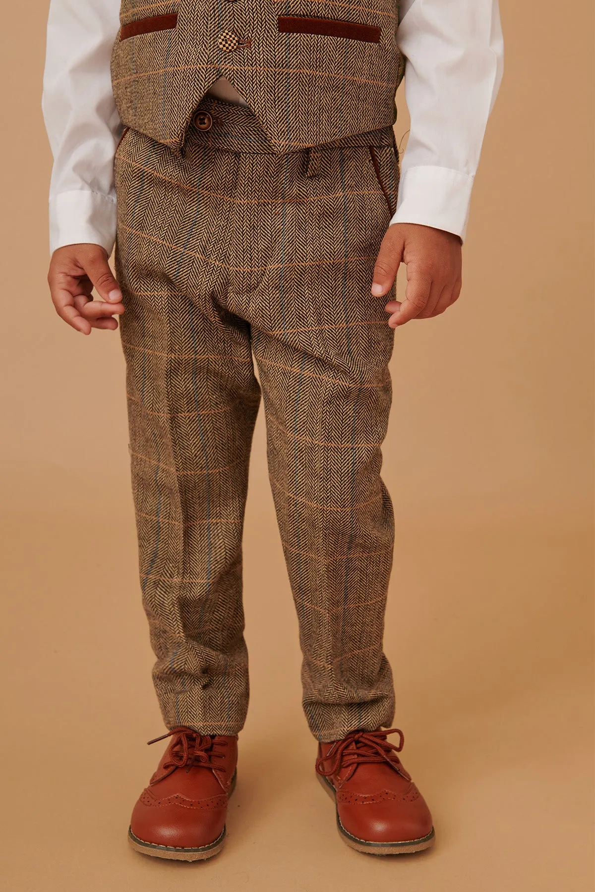 TED - Childrens Tan Tweed Check Three Piece Suit