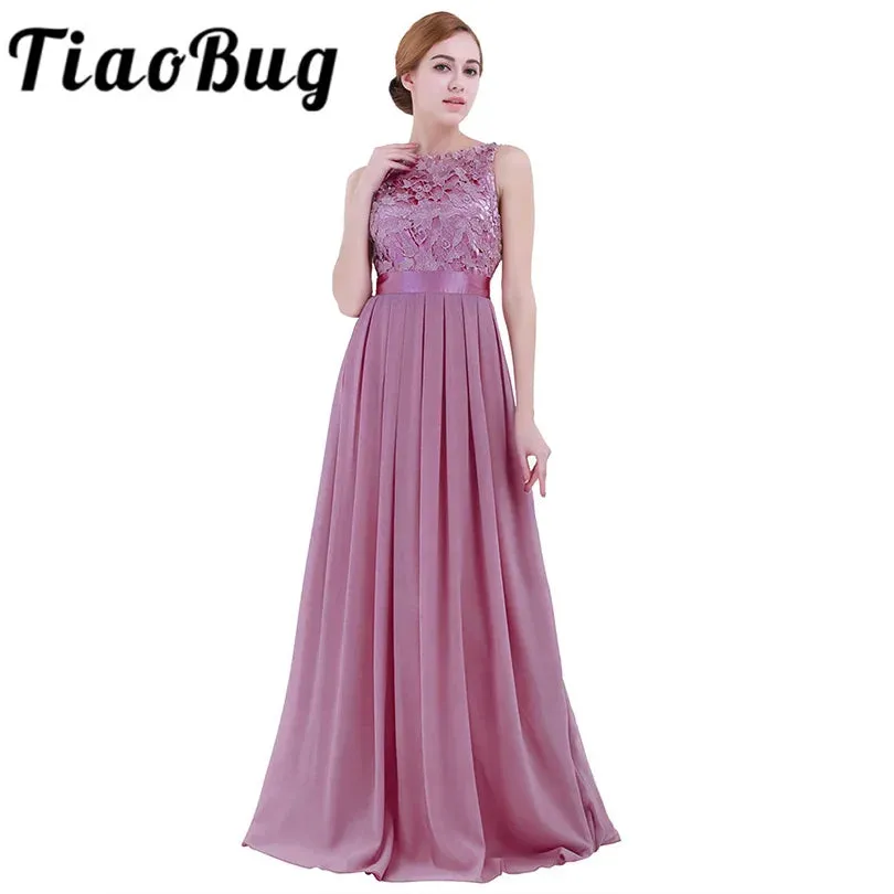 TiaoBug Lace Bridesmaid Dresses Long New Designer Chiffon Beach Garden Wedding Party Formal Junior Women Ladies Tulle Dress