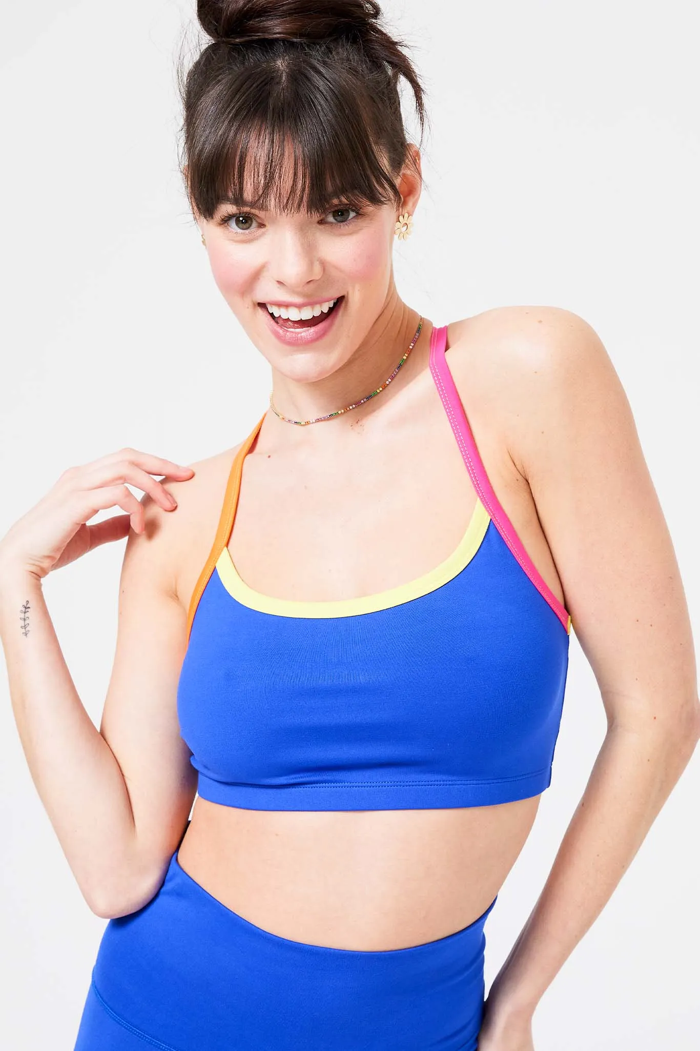 TLC Y-Back Bralette in Electric Blue Colorblock