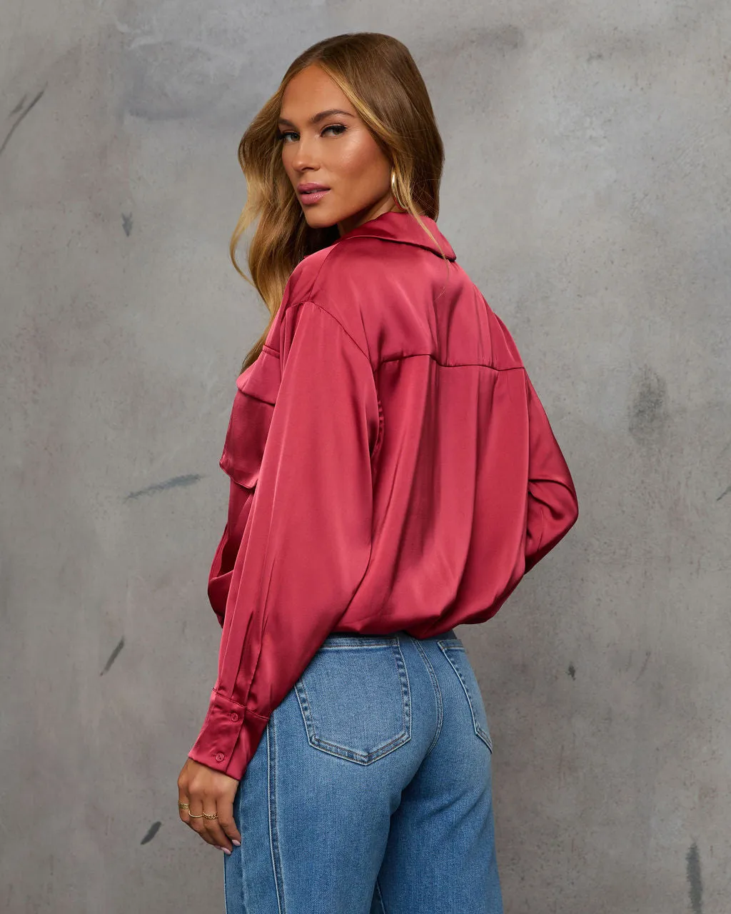 Veda Asymmetric Button Satin Top