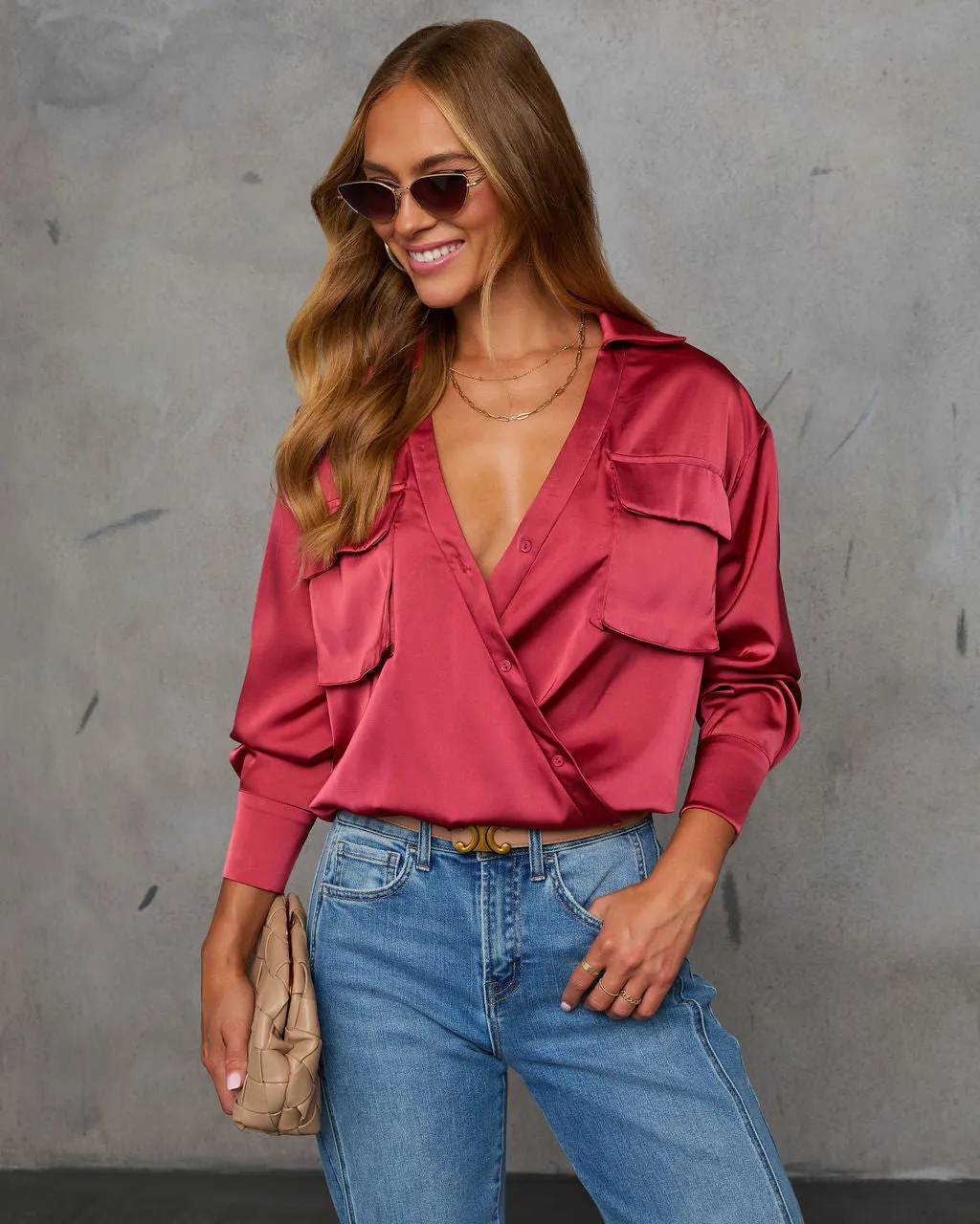 Veda Asymmetric Button Satin Top