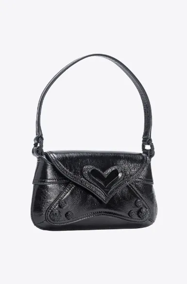 VINTAGE BLACK LEATHER HEART BAG