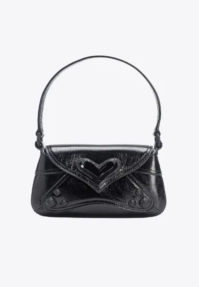 VINTAGE BLACK LEATHER HEART BAG