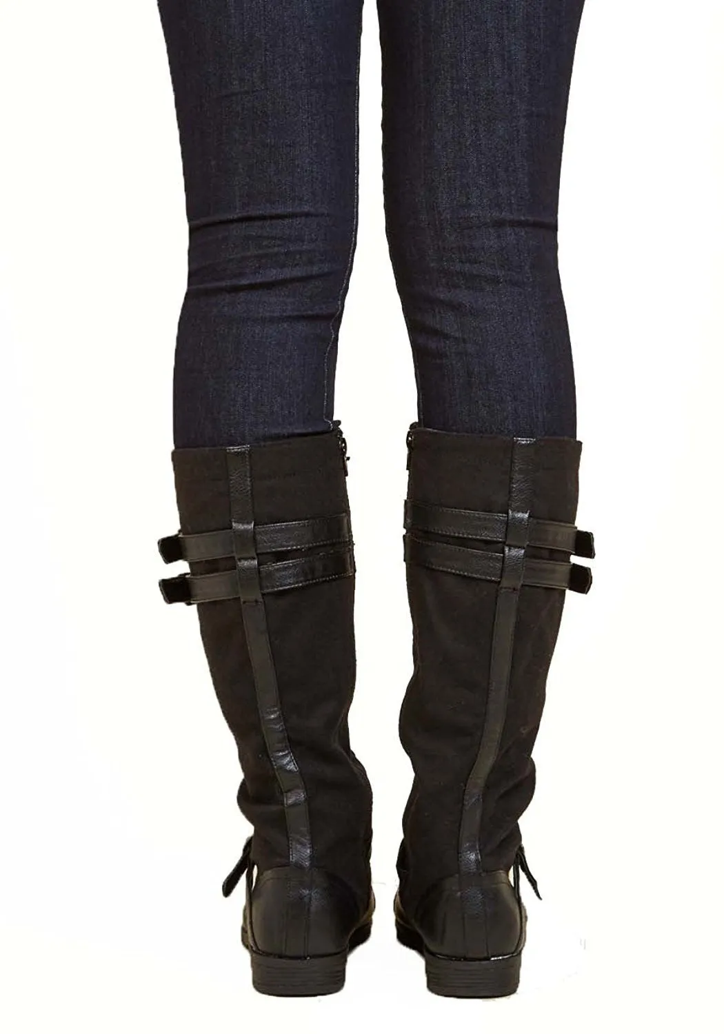 Vintage Buckled Lace Up Wool Knee vegan Leather Boots