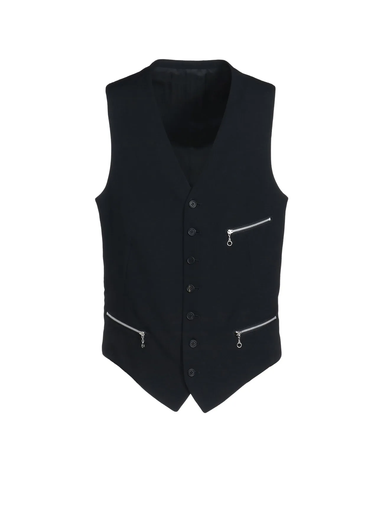 WASHER FINISHED WOOL GABARDINE SINGLE-BREASTED VEST WITH ZIPPER POCKETS