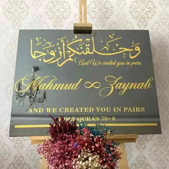 Wedding Sign Tempered Glass Decor Islamic Wall Art - Surah Nebe Verse 8